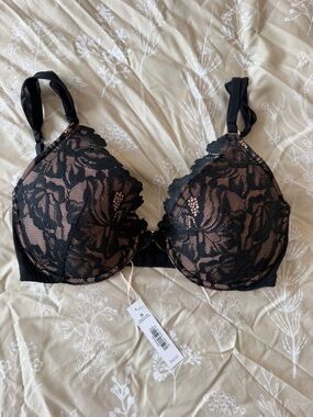 Adore Me Black Lace Bra with Nude Underlay Accents